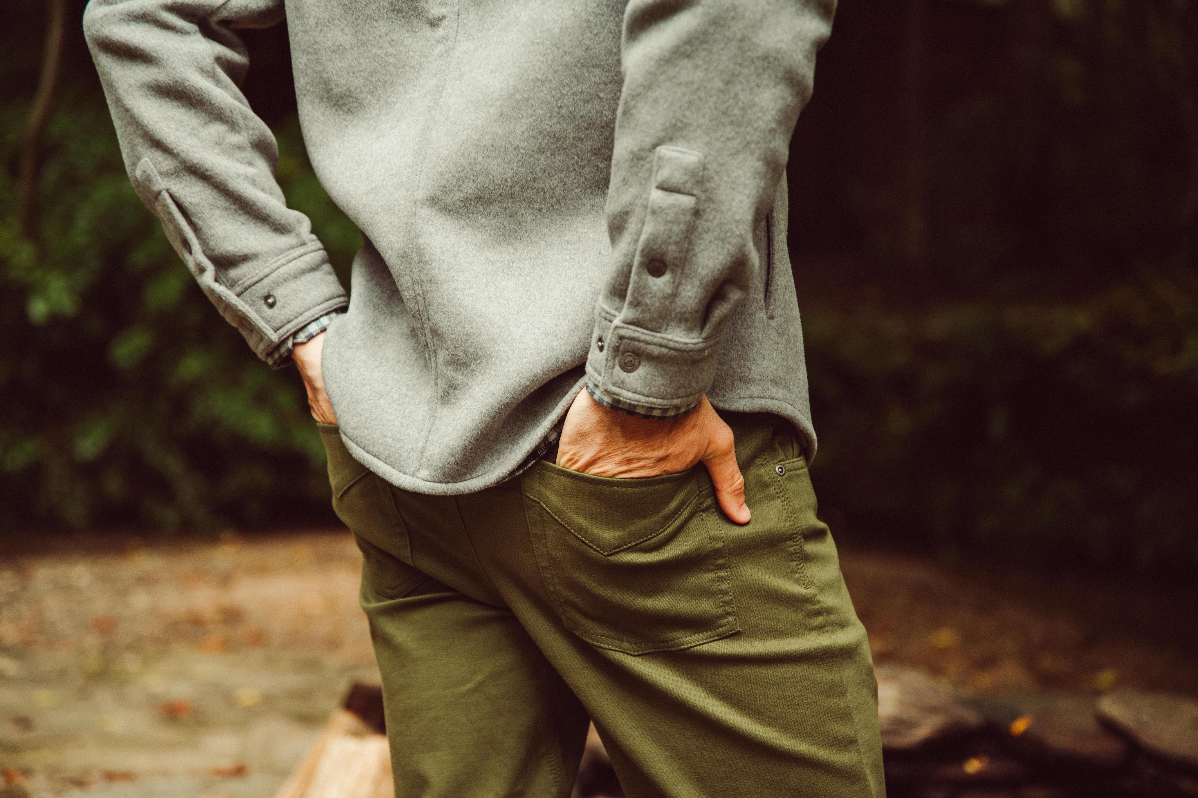 Man wearing Dover Wool Shirtjac staying outdoor