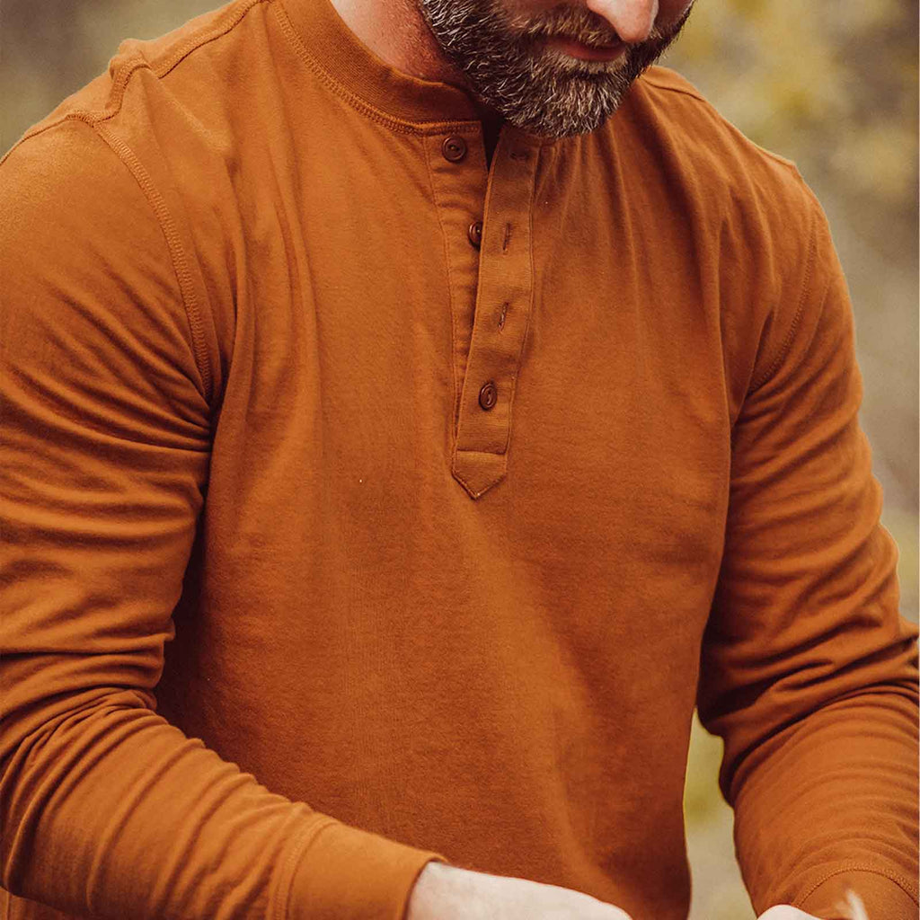Orange henley men's shirt top