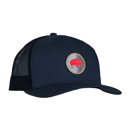 Unisex Bison Patch Trucker Hat in Navy Blue