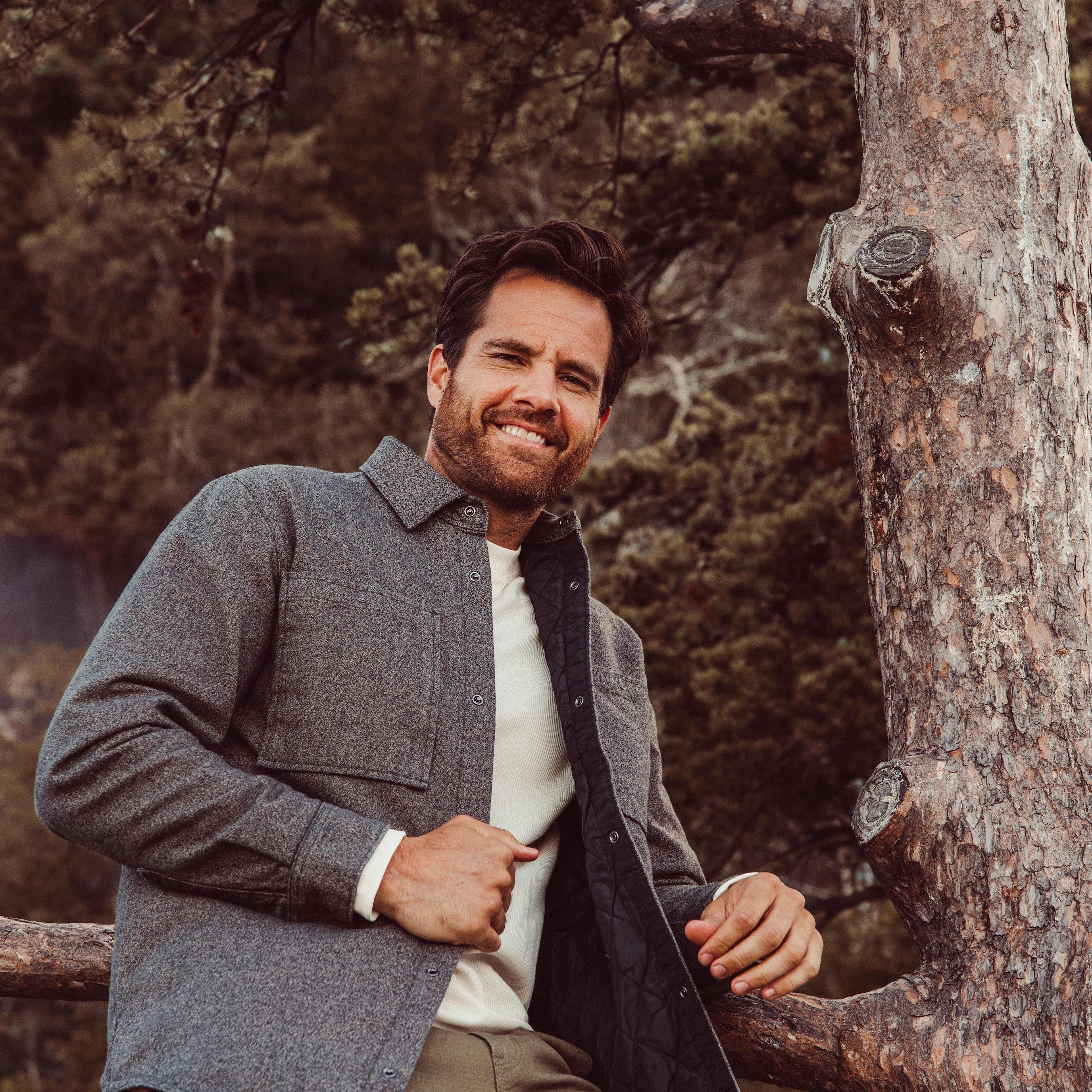 Man wearing Lincoln Shirtjac standing outdoor
