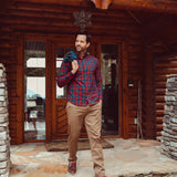 Man wearing Alden Long Sleeve Woven Shirt walking out 