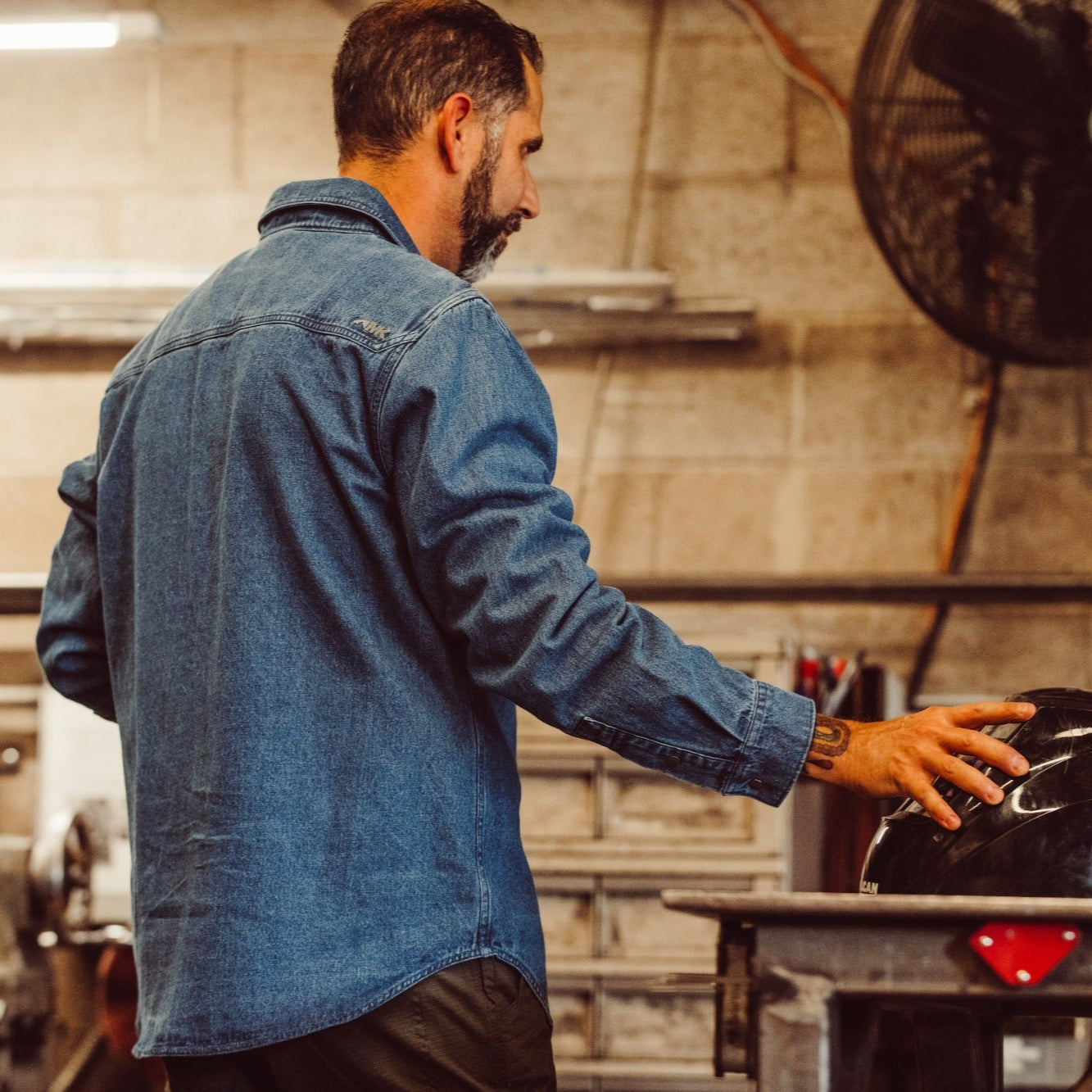 Man wearing Austin Denim Shirt