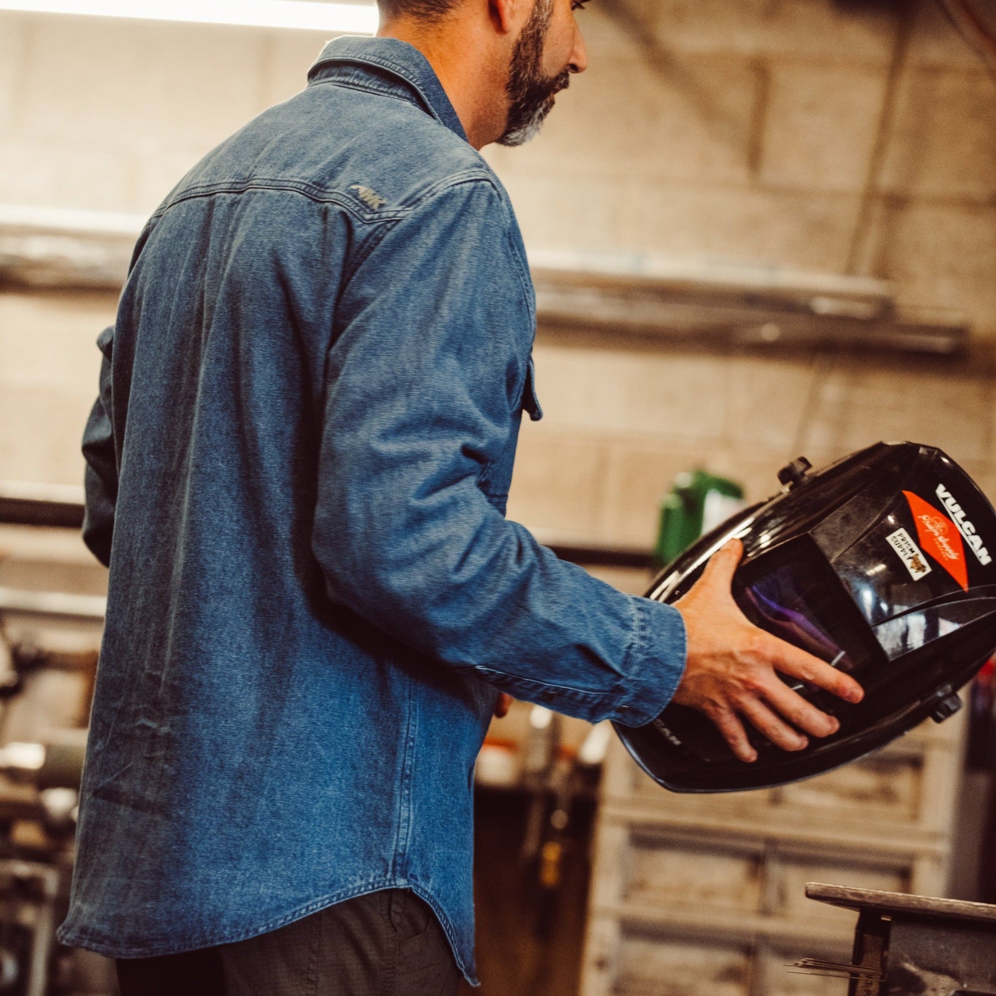 Man wearing Austin Denim Shirt