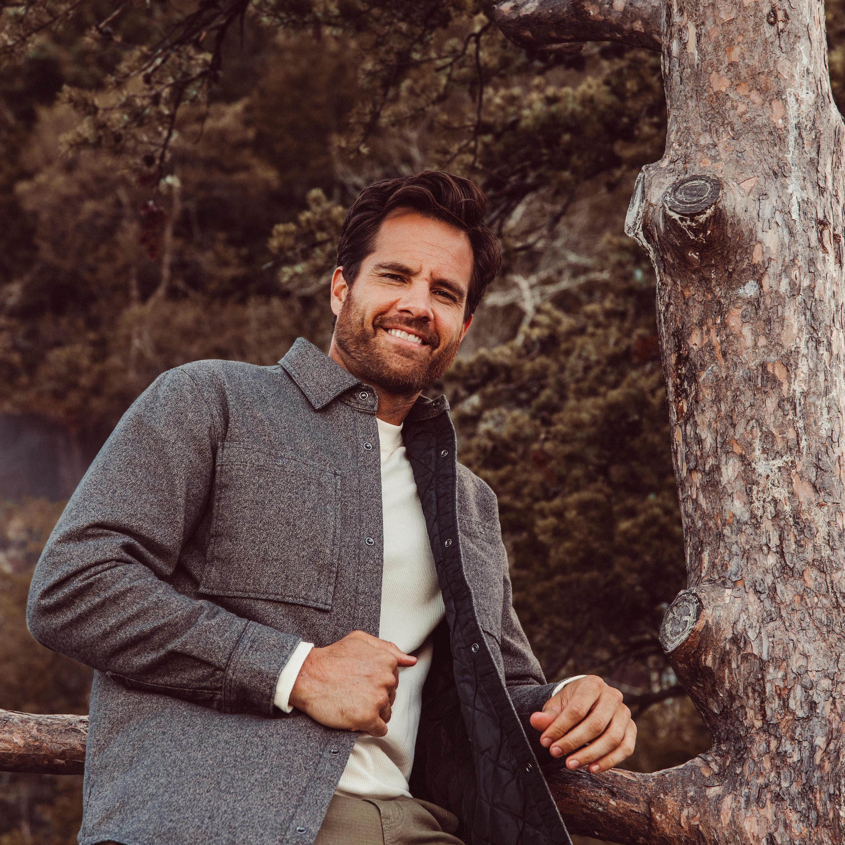 Man wearing Lincoln Shirtjac standing outdoor
